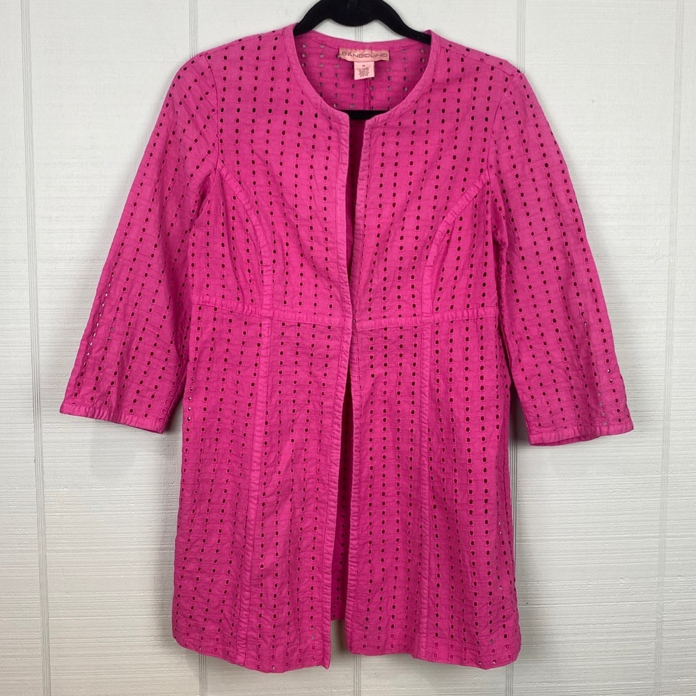 Bandolino Hot Pink Eyelet Cover Up Dress 3/4 Sleeves Size 8